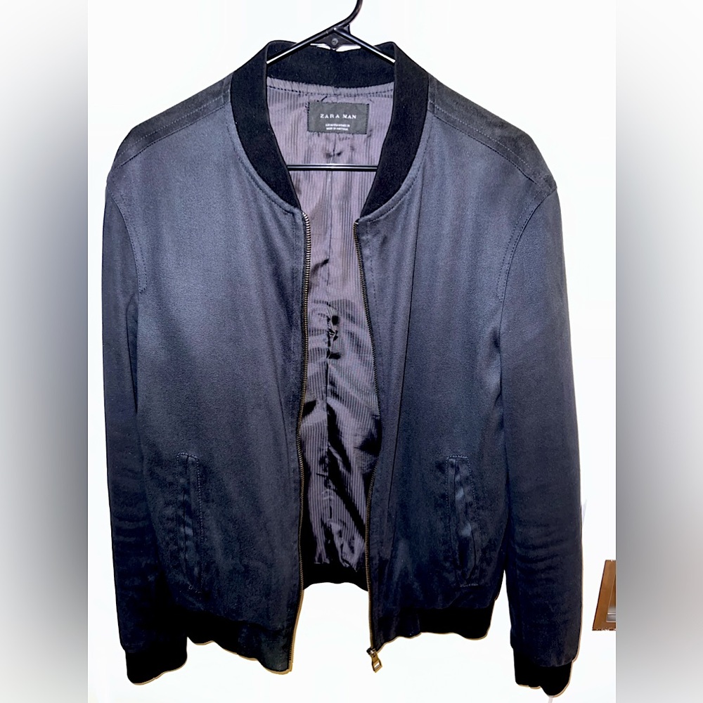 Beautiful deep blue, suede/velour Zara Bomber jacket